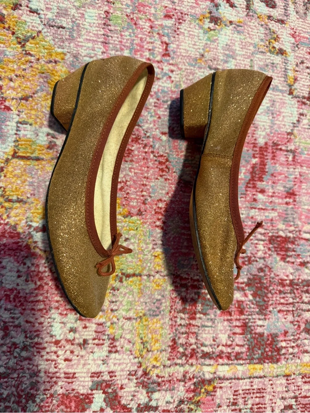 Repetto Brown Glitter Ballet Flats with Bow Trim